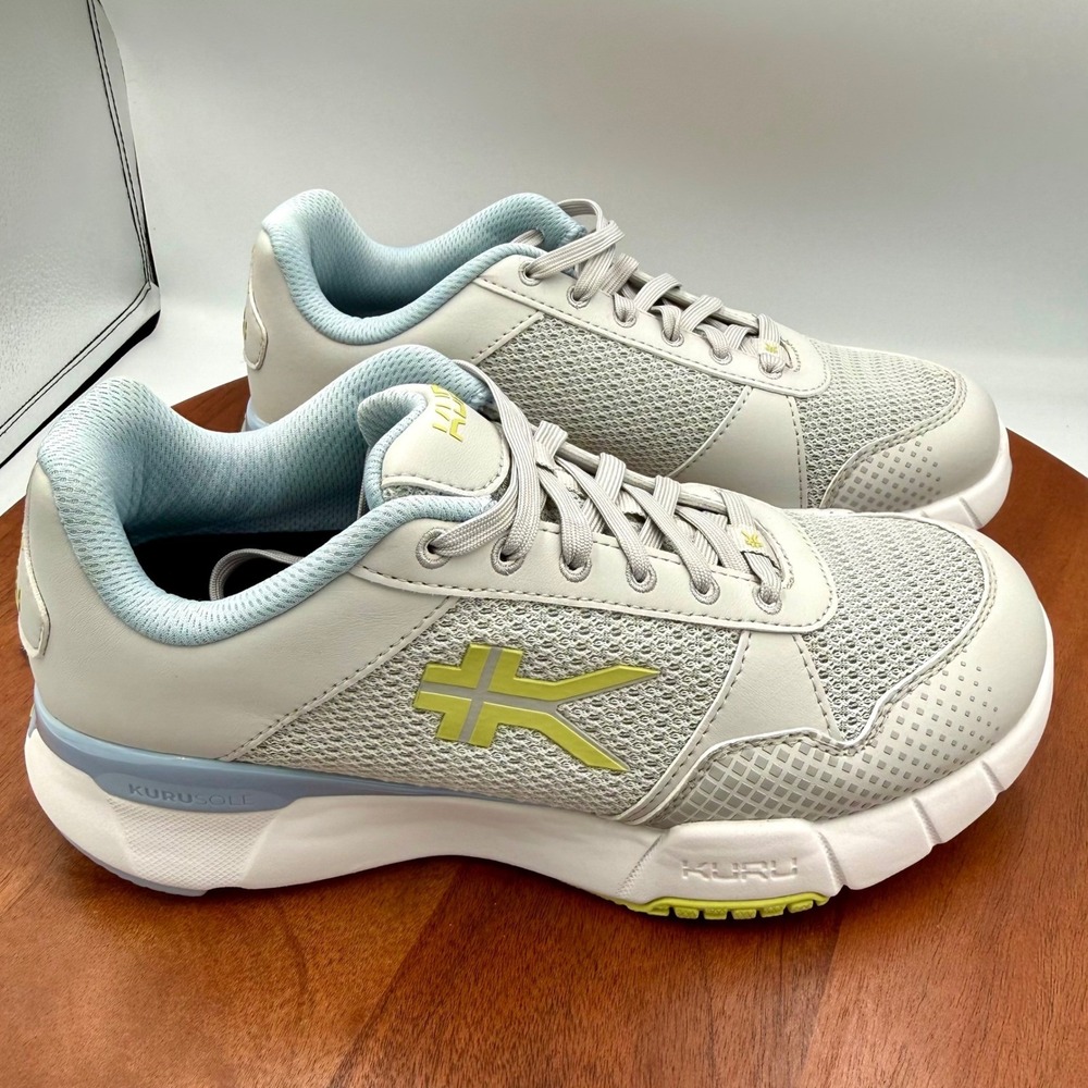 KURU Quantum‎ 2.0 Walking Shoes Dove Gray Pale Lime Athletic Sneakers Women 8.5